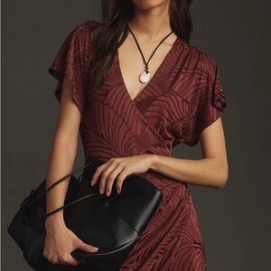 Anthropologie Textured Rust Red Wrap Dress